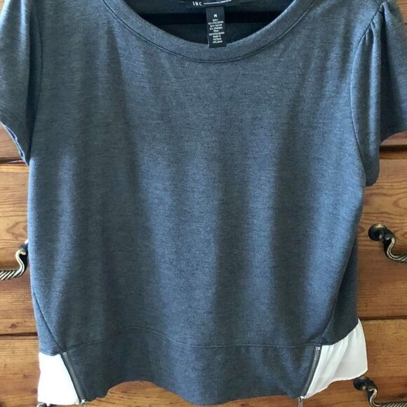 INC Gray Layered Look Zipper White Hem Shi… - Picture 1 of 5